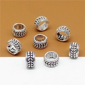 15 Sterling Silver Small Spacer Beads with Chain Style, 925 Silver Spacer Beads 6mm for Bracelet Making, Wheat Style Bead