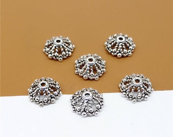 6 Sterling Silver Bead Caps, 925 Silver Bead Caps, Bead Spacer, Bracelet Bead Cap, Hollow Bead Caps 10mm 12mm