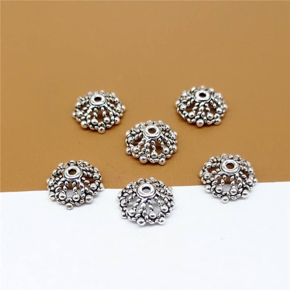 6 Sterling Silver Bead Caps, 925 Silver Bead Caps, Bead Spacer, Bracelet Bead Cap, Hollow Bead Caps 10mm 12mm