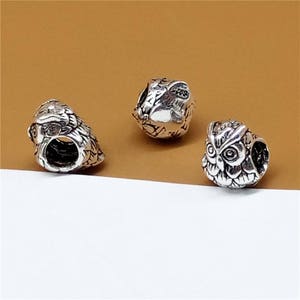 3 Sterling Silver Owl Beads 4mm Hole Large Hole Beads 925 - Etsy