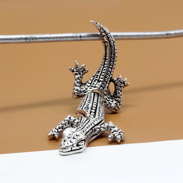 925 Sterling Argent Articulé Gecko Charm 3D Movable pour Collier