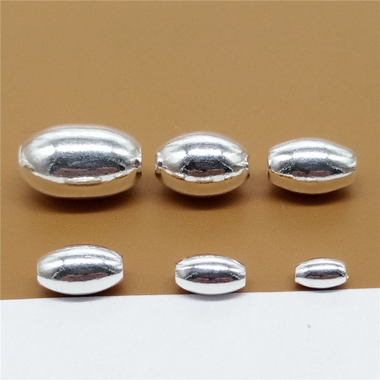 Sterling Silver Oval Beads Rice Beads Bracelet Bead Etsy