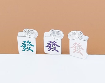 Amuleto de Mahjong de plata de ley para atraer la riqueza, amuleto de juego chino de plata 925, amuleto de buena suerte, amuleto de fortuna, amuleto para pulsera, amuleto para collar