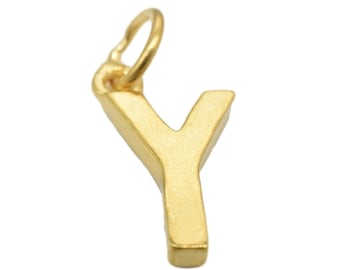 14K Gold Vermeil Style Alphabet Y Charm, 925 Sterling Silver Letter Y Charm w/ Heavy 14K Gold Plated, Disc Tag Letter Necklace Charm