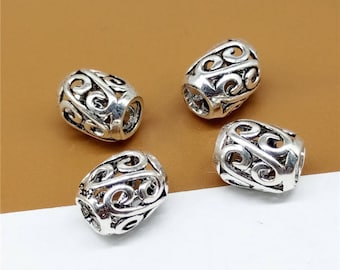 2 Sterling Silber Barrel Beads, 925er Silber Spiral Barrel Beads, Hohle Filigree Barrel Beads, Großloch Bead, Armband Bead, Halskette Bead