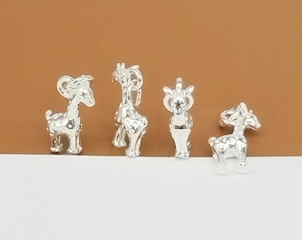 6 Sterling Silver Giraffe Charms 3D, 925 Silver Shiny Giraffe Small Pendant, Zoo Charm, Animal Charm, Bracelet Charm, Necklace Charm