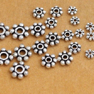 Perlina a forma di margherita in argento Sterling, perline distanziatrici, perlina distanziatrice a forma di fiore in argento 925, perlina per bracciale, perlina per collana, distanziatore per ingranaggio da 3 mm, 4 mm, 5 mm, 6 mm, 7 mm.