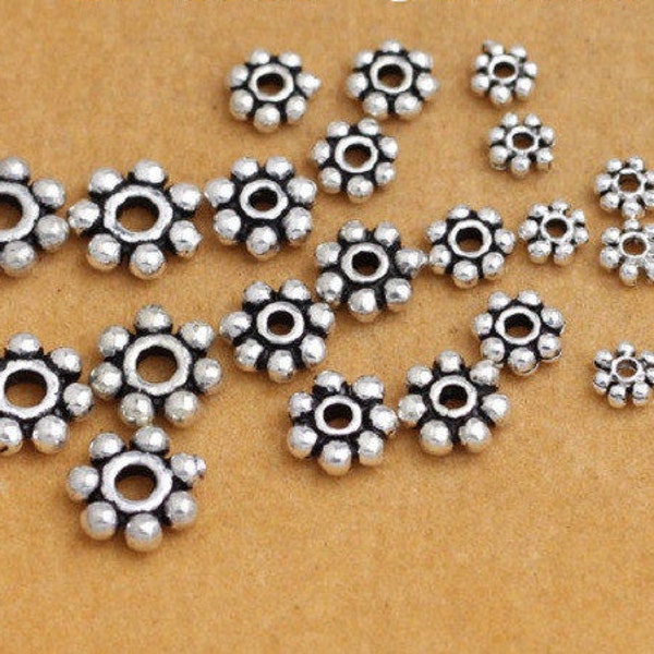 Cuentas de margarita de plata de ley, cuentas espaciadoras, cuentas espaciadoras de flores de plata 925, cuentas de pulsera, cuentas de collar, espaciador de engranajes 3 mm 4 mm 5 mm 6 mm 7 mm