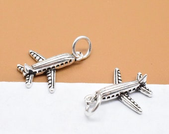 Sterling Silver Airplane Charm 3D, 925 Silver Plane Charm, Aircraft Charm, Sky Charm, Travel Charm, Bracelet Charm, Necklace Charm