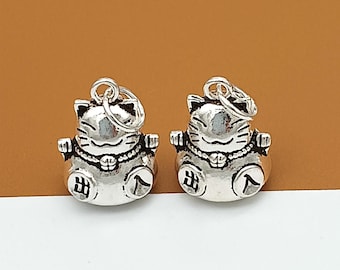 Sterling Silver Fortune Cat Charm, 925 Silver Safe Trip Wherever You Go Charm, Small Cat Pendant, Bracelet Charm, Necklace Charm