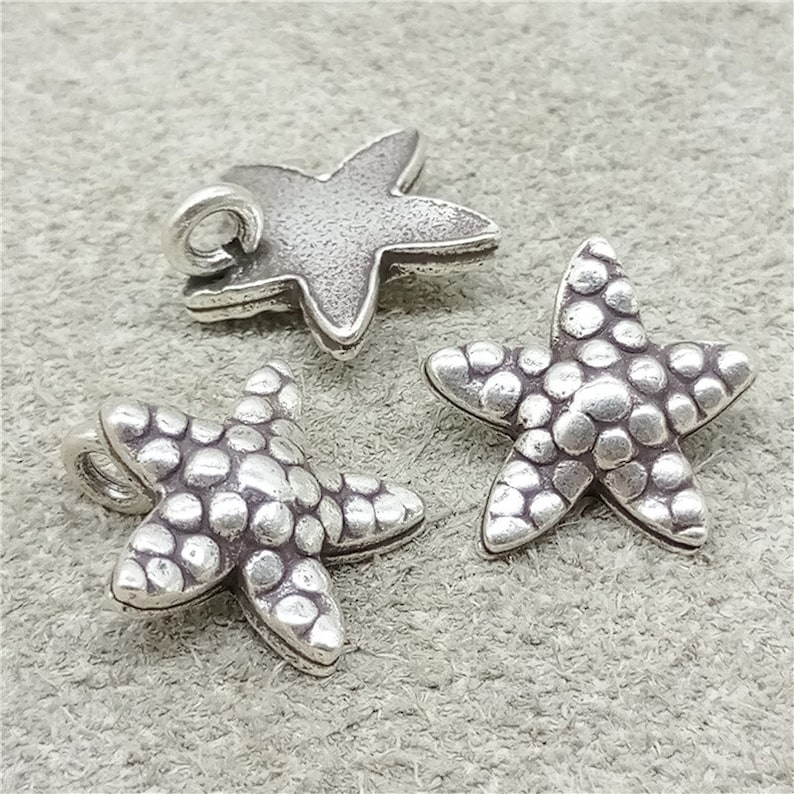 4 Karen Hill Tribe Silver Starfish Charms for Sea Ocean Beach Bracelet Necklace