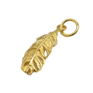 14K Gold Vermeil Style Feather Charm, 14K Gold Plated over 925 Sterling Silver Feather Charm, Feather Pendant, Necklace Charm