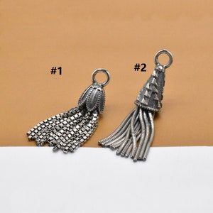 Sterling Silver Tassel Charm, 925 Silver Chain Tassel Charm, Flower Tassel Charm, Tassel Pendant, Tassel Necklace Charm, Tassel Jewelry
