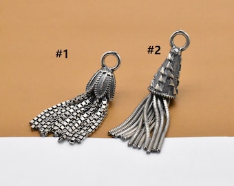 Sterling Silver Tassel Charm, 925 Silver Chain Tassel Charm, Flower Tassel Charm, Tassel Pendant, Tassel Necklace Charm, Tassel Jewelry