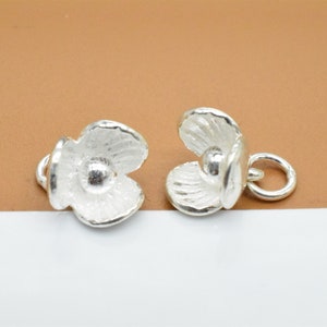 4 Sterling Silver Shiny Flower Charms, 925 Silver Blossom Charm, Bracelet Charm, Necklace Charm, Earring Charm, Small Floral Charm