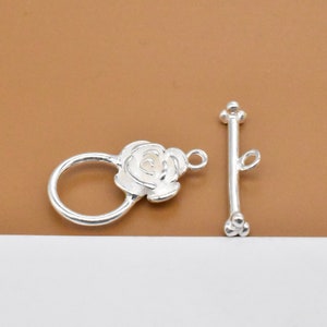 2 Sets Sterling Silver Rose Toggle Clasp, 925 Silver Flower Toggle Clasp, Rose Flower Toggle Clasp, Bracelet Necklace Toggle Clasp Connector