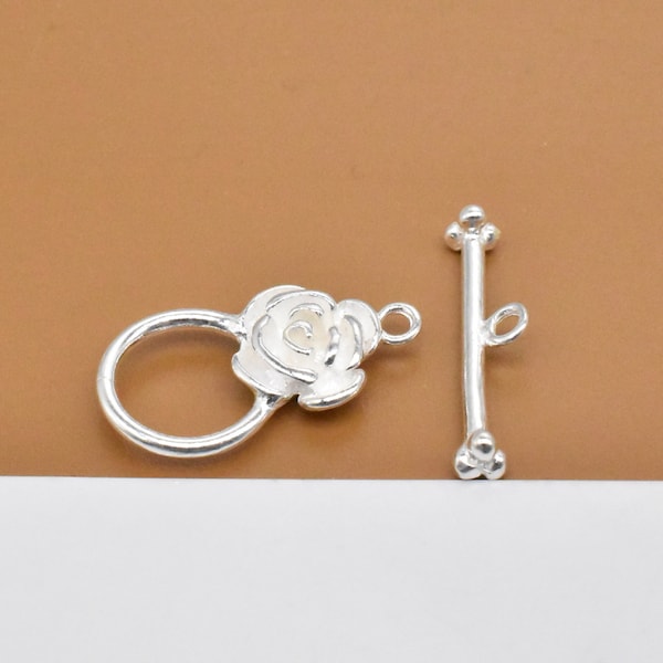 2 Sets Sterling Silver Rose Toggle Clasp, 925 Silver Flower Toggle Clasp, Rose Flower Toggle Clasp, Bracelet Necklace Toggle Clasp Connector