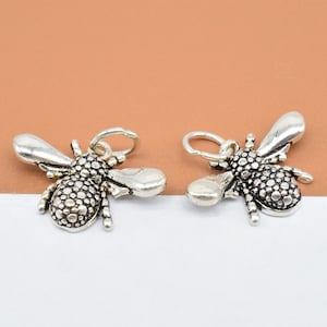4 Sterling Silver Bee Charms, 925 Silver Honey Bee Charm, Bee Pendant, Oxidized Bee, Bracelet Charm, Necklace Charm