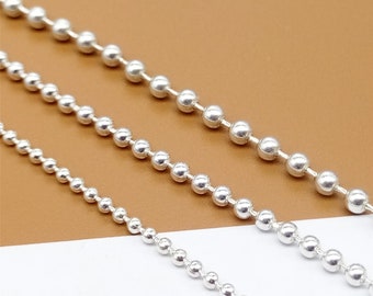 Chaîne de perles en argent sterling, Chaîne de perles en gros, Chaîne de perles, Chaîne inachevée, Chaîne de perles en argent 925 1,5 mm 2 mm 2,5 mm 3 mm 4 mm 5 mm
