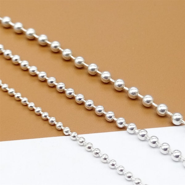 Sterling Silver Bead Chain, Bulk Bead Chain, Ball Bead Chain, Unfinished Chain, 925 Silver Bead Chain 1.5mm 2mm 2.5mm 3mm 4mm 5mm