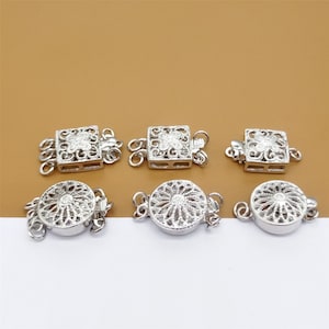 2 Sterling Silver Filigree Clasps w/ Rhodium Plated, Pearl Clasp, Box Clasp for Bracelet, 925 Silver Flower Push-in Clasp