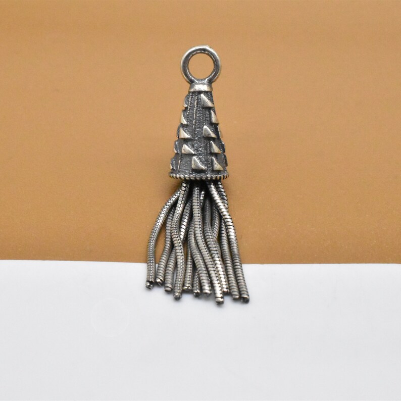Sterling Silver Tassel Charm, 925 Silver Chain Tassel Charm, Flower Tassel Charm, Tassel Pendant, Tassel Necklace Charm, Tassel Jewelry #2(1 piece)