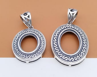 Colgante vintage de plata de ley con engaste ovalado, cabujón de espejo de plata 925, base para colgante, tamaño 8 x 10, 9 x 13 mm