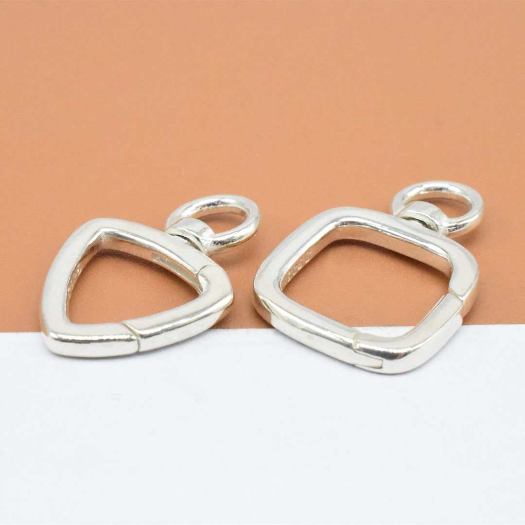 2 Sterling Silver Swivel Triangle Push Clasps, 925 Silver Square Gate
