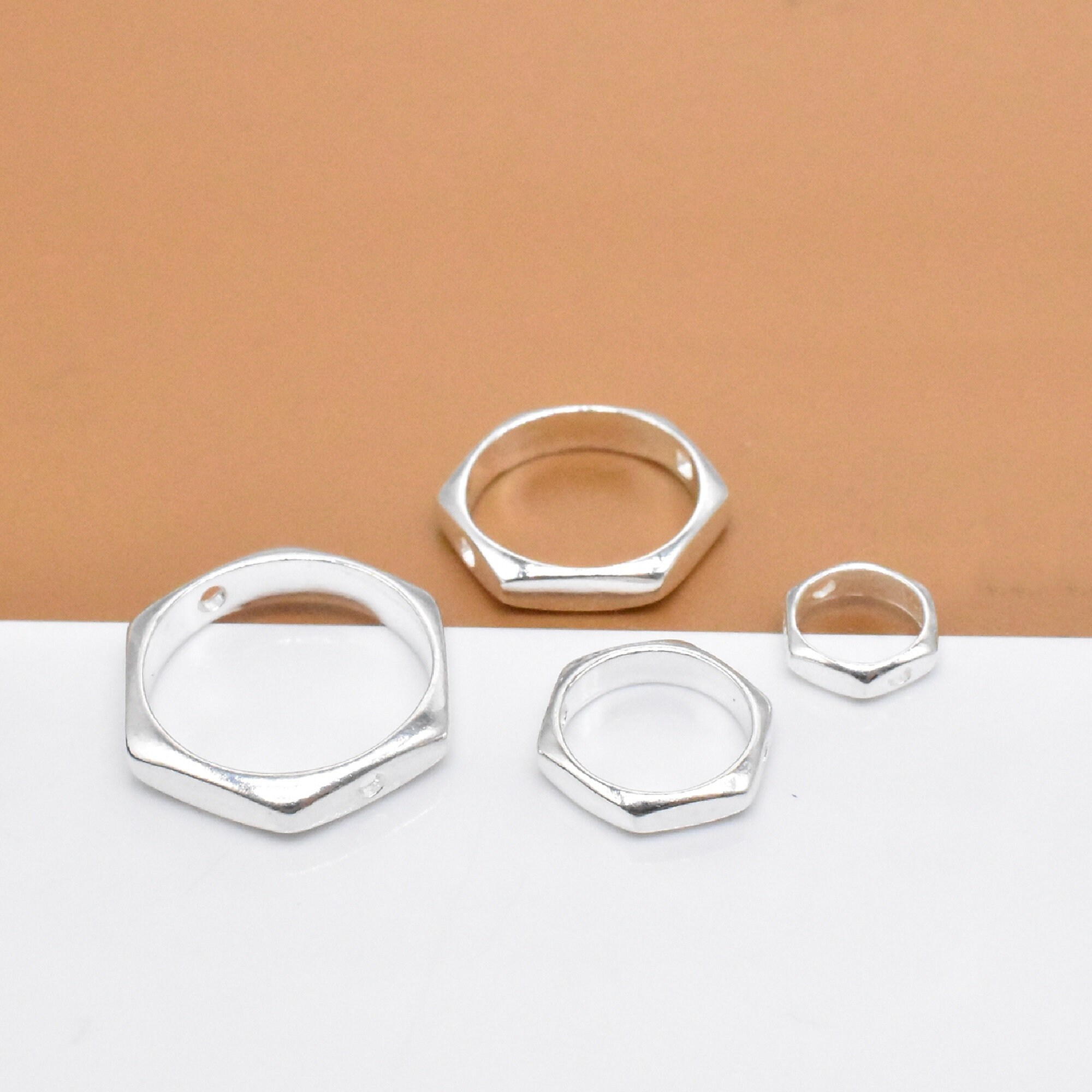10 Sterling Silver Bead Frames 925 Silver Hexagon Bead Etsy