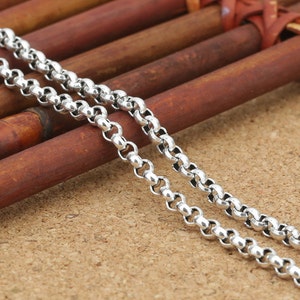 Sterling Silver Rolo Chain, Hollow Belcher Chain, 925 Silver Oxidized Rolo Chain Necklace 3mm 4mm 16 18 20 22 24 26 28 30 32 Inches image 4