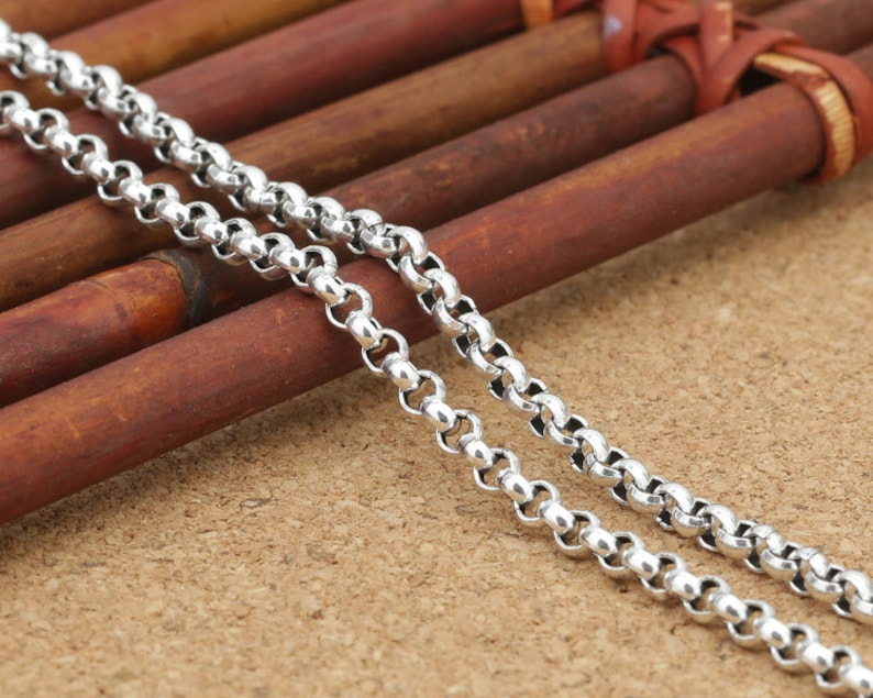 Sterling Silver Rolo Chain, Hollow Belcher Chain, 925 Silver Oxidized Rolo Chain Necklace 3mm 4mm 16 18 20 22 24 26 28 30 32 Inches image 4