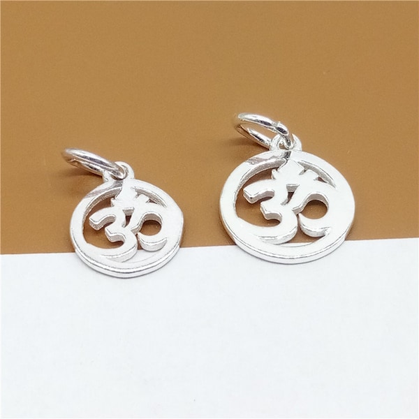 5 Sterling Silver OM Charms 9mm 11mm, Omh Charms, 925 Silver OM Charms, Hollow OM Circle Charms, Yoga Charms, Meditation Charm