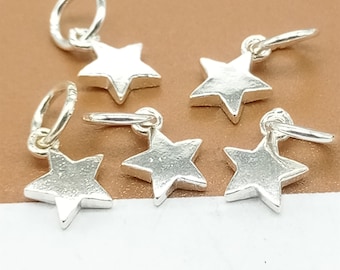10 Sterling Silver Star Charms, 925 Silver Shiny Star Charm, Small Star Charm, Silver Stars, Pentagram Charm, Bracelet Charm, Necklace Charm