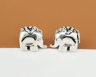 Sterling Silver Elephant Beads 3D, 925 Silver Oxidized Elephant Bead, Animal Bead, Zoo Bead, Wildlife Bead, Bracelet Bead, Necklace Bead