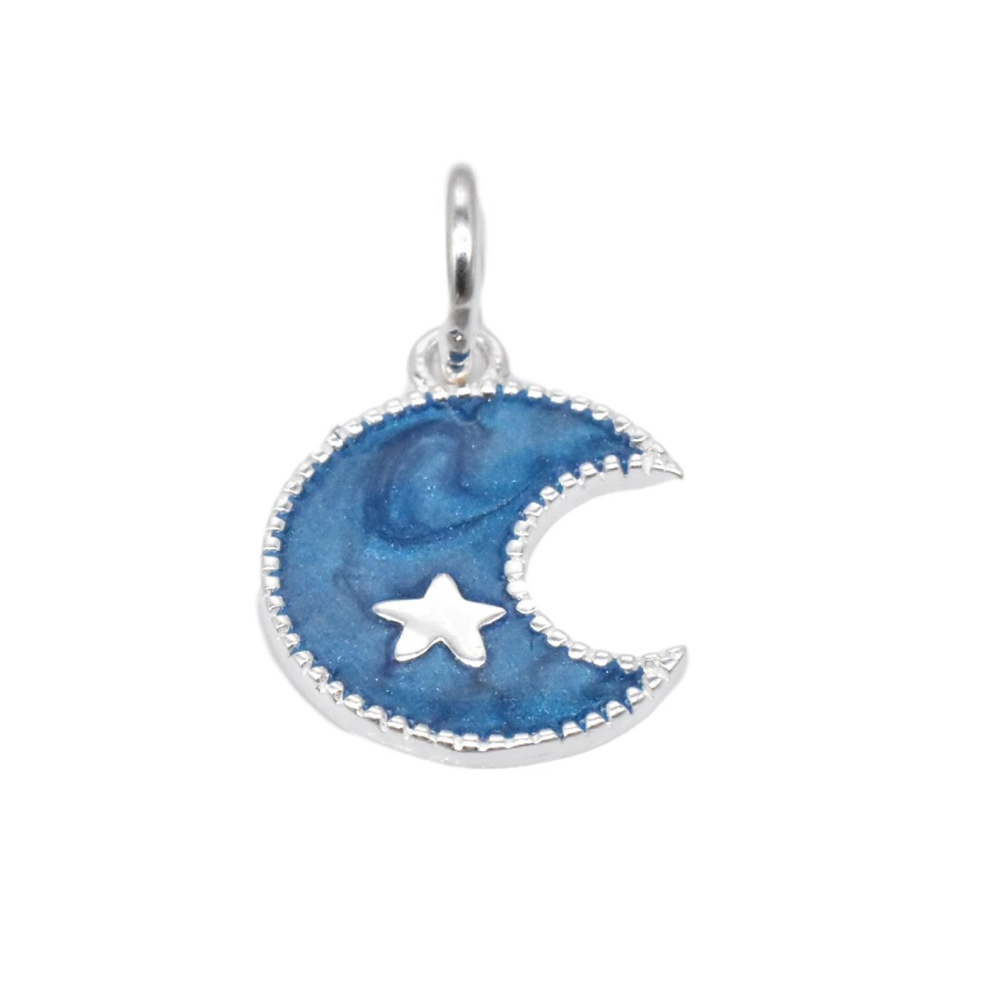 4 Sterling Silver Crescent Moon Charms Enameled 925 Silver Etsy