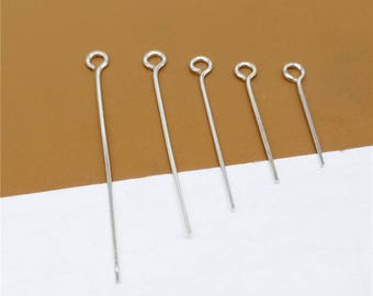 25 Sterling Silver Eye Pins Eyepin, Sterling Silver Headpins, Sterling Silver Loop Pins 22 Gauge  17mm 20mm 25mm 30mm 35mm