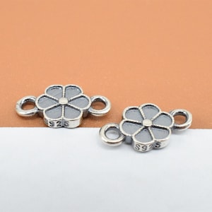 10 Sterling Silver Small Daisy Charms, 925 Silver Flower Connector Charm 2-sided, Flower Charm Connector, Bracelet Charm, Necklace Charm