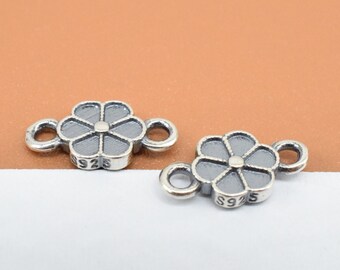 5 Sterling Silver Small Daisy Charms, 925 Silver Flower Connector Charm 2-sided, Flower Charm Connector, Bracelet Charm, Necklace Charm
