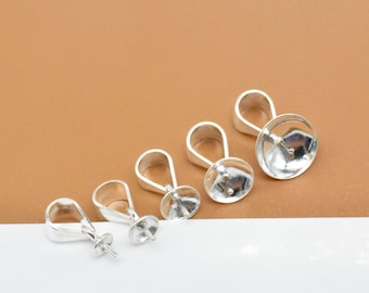 10 Sterling Silver Bail Drops with Cup and Peg for Pearl Bead, 925 Silver Pendant Bail, Charm Bail for Half Drilled Gemstone Pearl