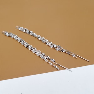 Sterling Silver Earrings Tassels w/ Rhodium Plated, Earring Threader, 925 Silver Tassel Earrings, Chain Earring, Ear Chain Drop