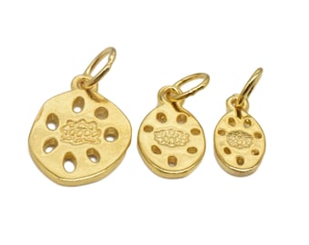 18K Gold Vermeil Style Lotus Root Charm, 925 Sterling Silver Lotus Charm with Heavy 18K Gold Plated, Buddhism Charm, Lotus Flower Charm