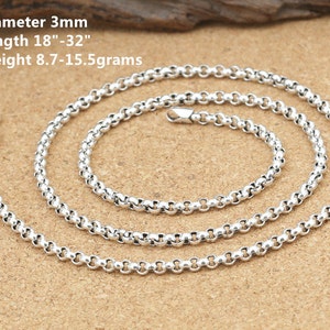 Sterling Silver Rolo Chain, Hollow Belcher Chain, 925 Silver Oxidized Rolo Chain Necklace 3mm 4mm 16 18 20 22 24 26 28 30 32 Inches image 2