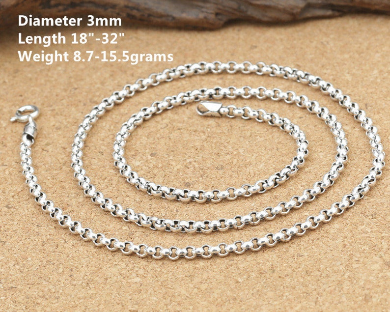 Sterling Silver Rolo Chain, Hollow Belcher Chain, 925 Silver Oxidized Rolo Chain Necklace 3mm 4mm 16 18 20 22 24 26 28 30 32 Inches image 2