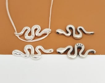 2 Sterling Silver Snake Charms, 925 Silver Snake Charm, Animal Charm, Small Snake Pendant, Wildlife Charm, Bracelet Charm, Necklace Charm