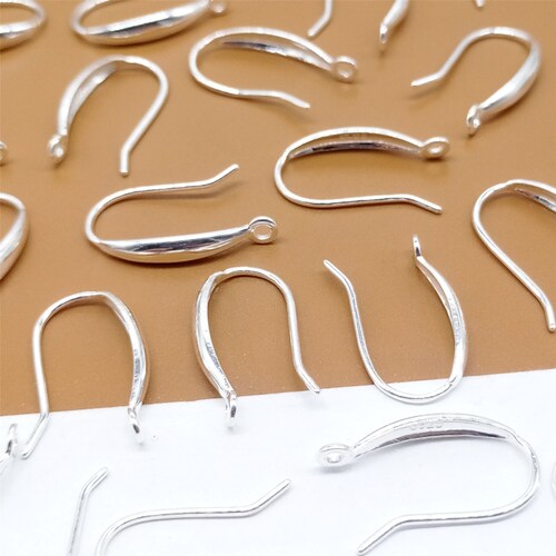 thumbnail image 2 of Large Sterling Silver Hammered Earring Hooks – Fishhook Style, 925, Pair 2 of 5