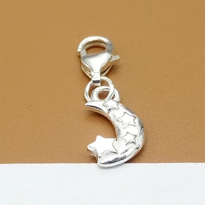 Sterling Silber Mond und Stern Clip On Charms, 925 Silber Halbmond Clip On Charm, Karabinerverschluss Charm, Armband Charm, Halskette Charm