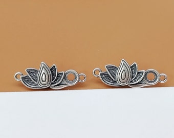 2 Sterling Silver Lotus Connector Charm, 925 Silver Lotus Charm Connector, Cabochon Setting, Spiritual Charm, Bracelet Charm, Necklace Charm
