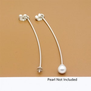 4 Pairs Sterling Silver Earring Back with Eye Pin Cup Peg for Half Drilled Pearl Bead, 925 Silver Ear Back, Ear Nut, Earring Finding