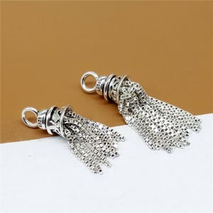 Sterling Silver Tassel Charm, 925 Silver Box Chain Tassel Charm, Tassel Pendant, Bracelet Tassel, Necklace Tassel