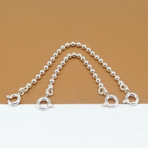2 Sterling Silver Bead Ball Chain Extender w/ Spring Ring Clasp, 925 Silver Extension Chain, Bead 2mm 2.5mm 3mm 4mm, Length 60mm 80mm 100mm